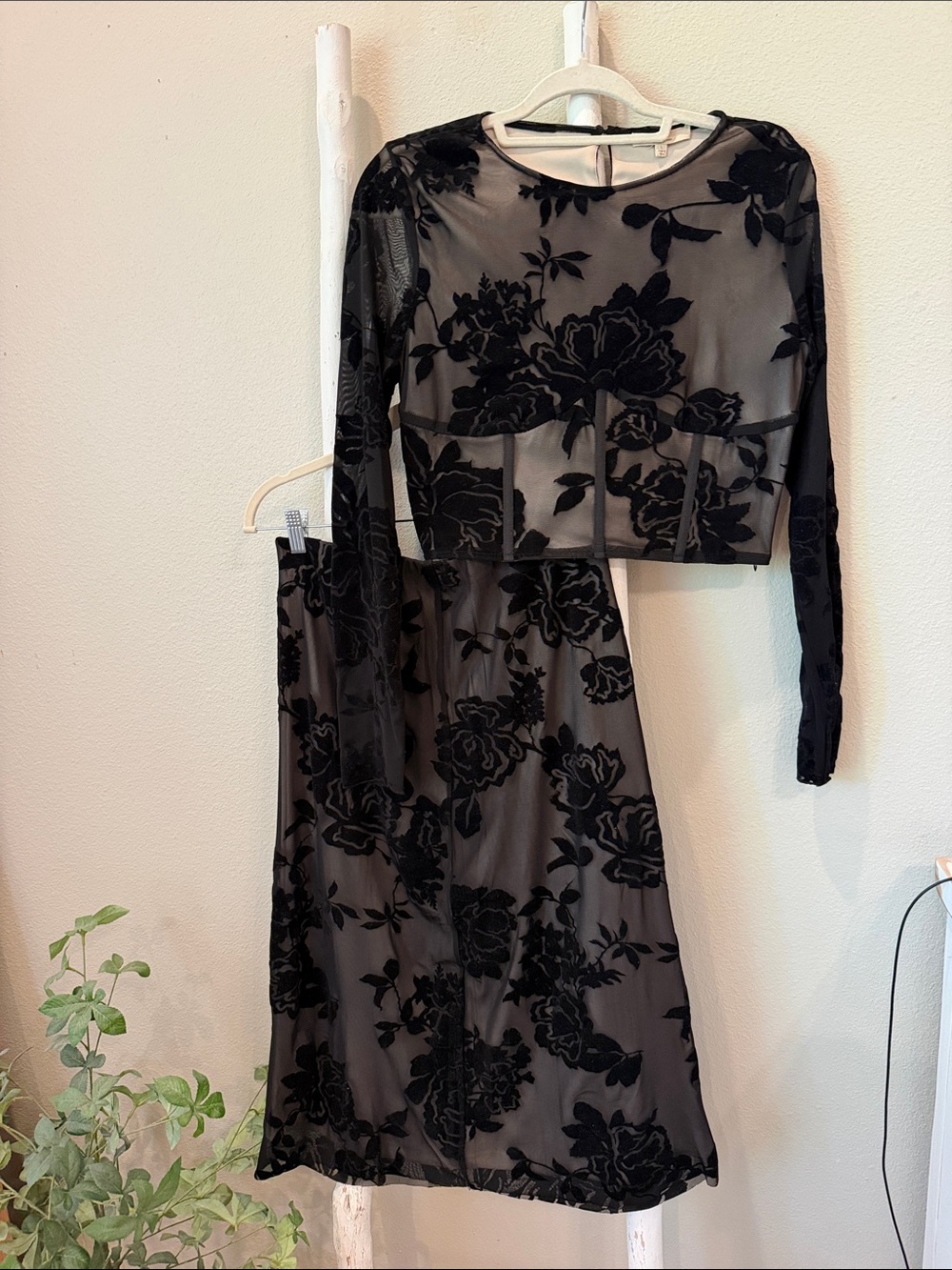 Chelsea & Violet Sheer Black Floral Velvet Two-Piece set - large